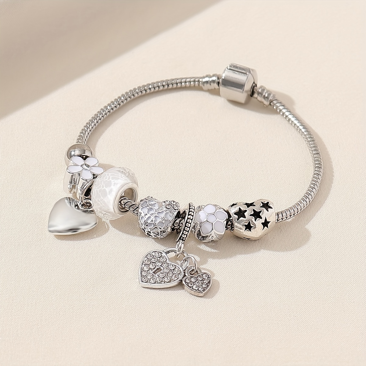 Charm Bracelet With Heart Shape Pendant Flower Etc - Temu
