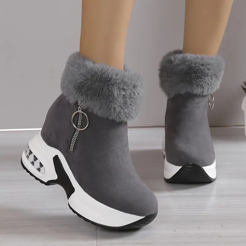 womens fluffy furry ankle boots air cushion side zipper plush lined chunky snow boots winter warm outdoor short boots 8