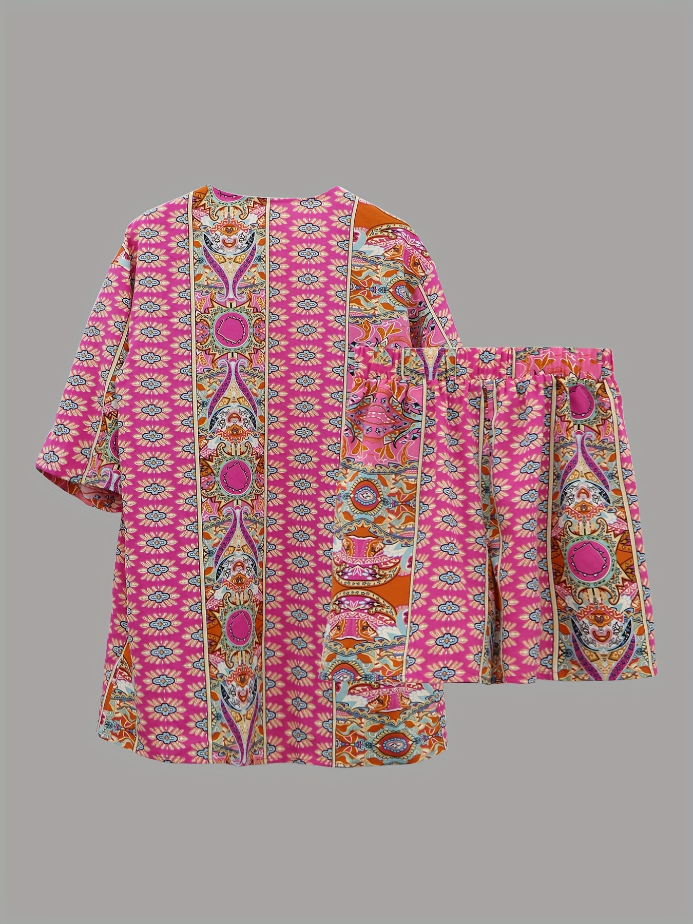 Paisley Print 2pc Set Tribal Kimono & Shorts