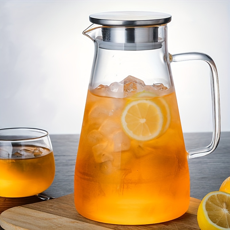 Cute Fat Glass Pitcher with Stainless Steel Filter Lid and Handle Hot Cold  Kettle Jug Water Carafe Drink Beverage Dispenser