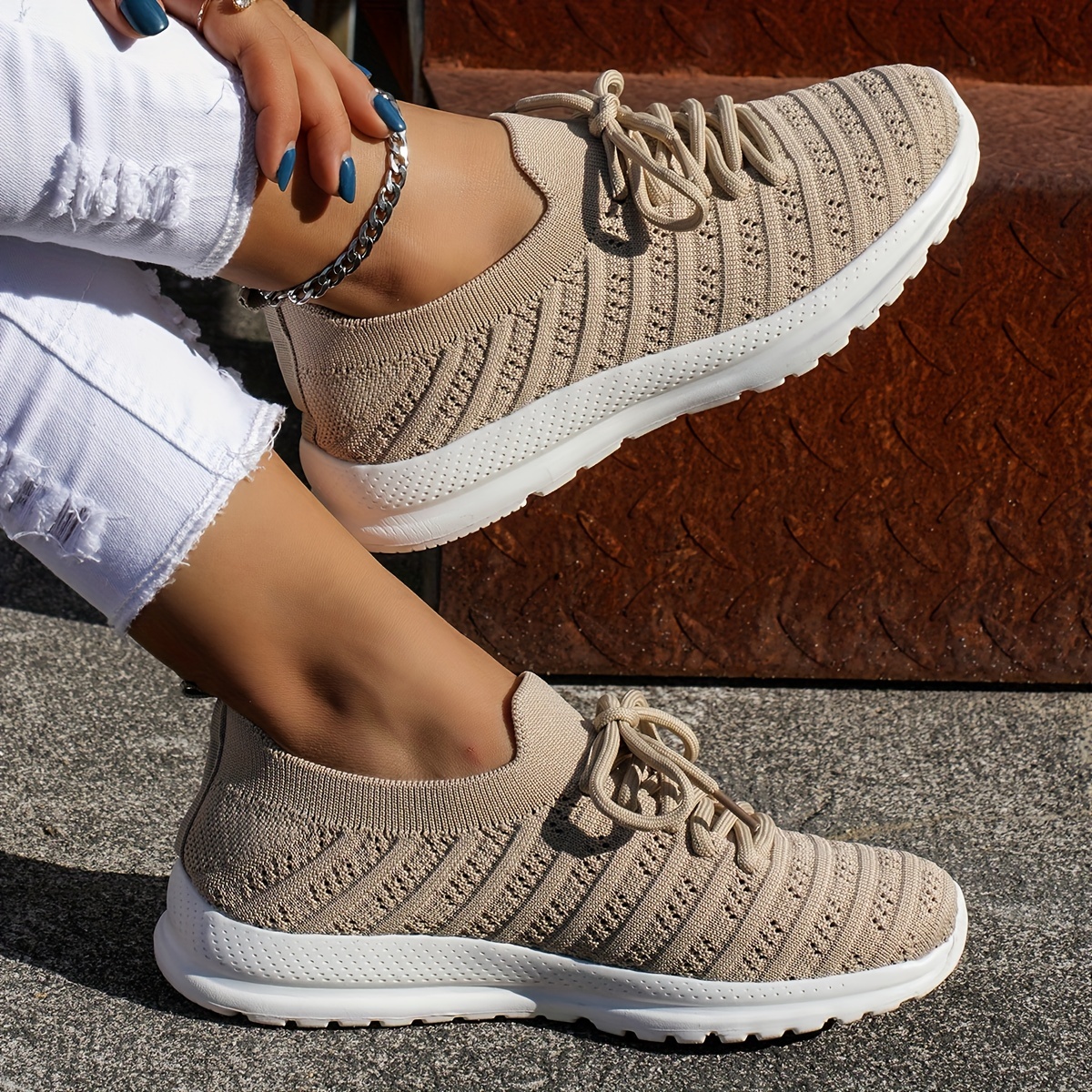 Temu Lace-up Women Lightweight And Breathable Sneakers Weaving