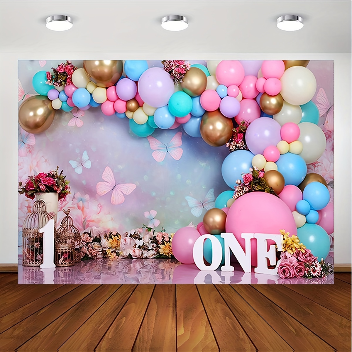 Pink and golden glitter butterfly birthday 1 year Photographic Print for  Sale by Between-clouds