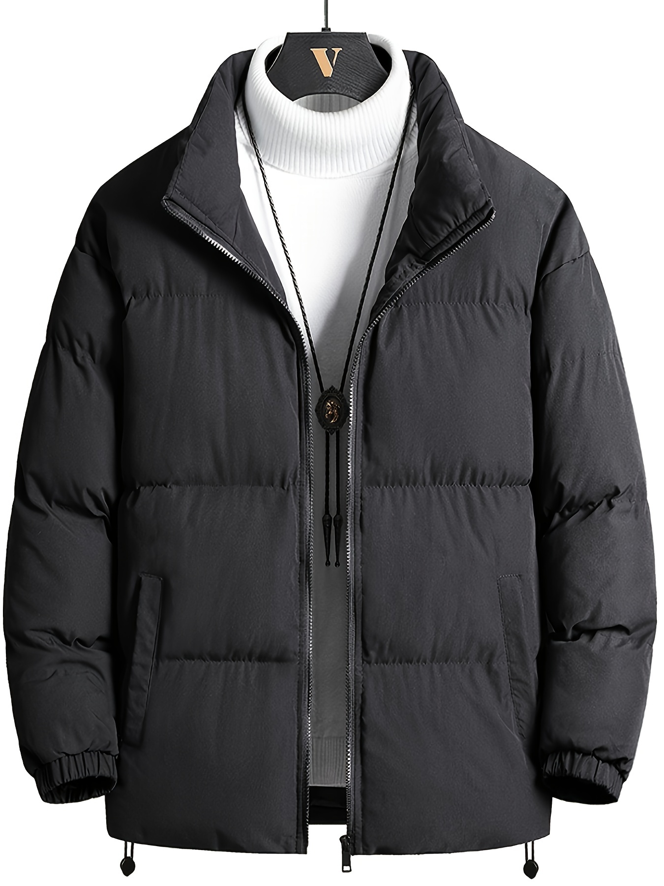 Men's Thick Puffer Jacket Winter Warm Zip Up Jacket For Big - Temu