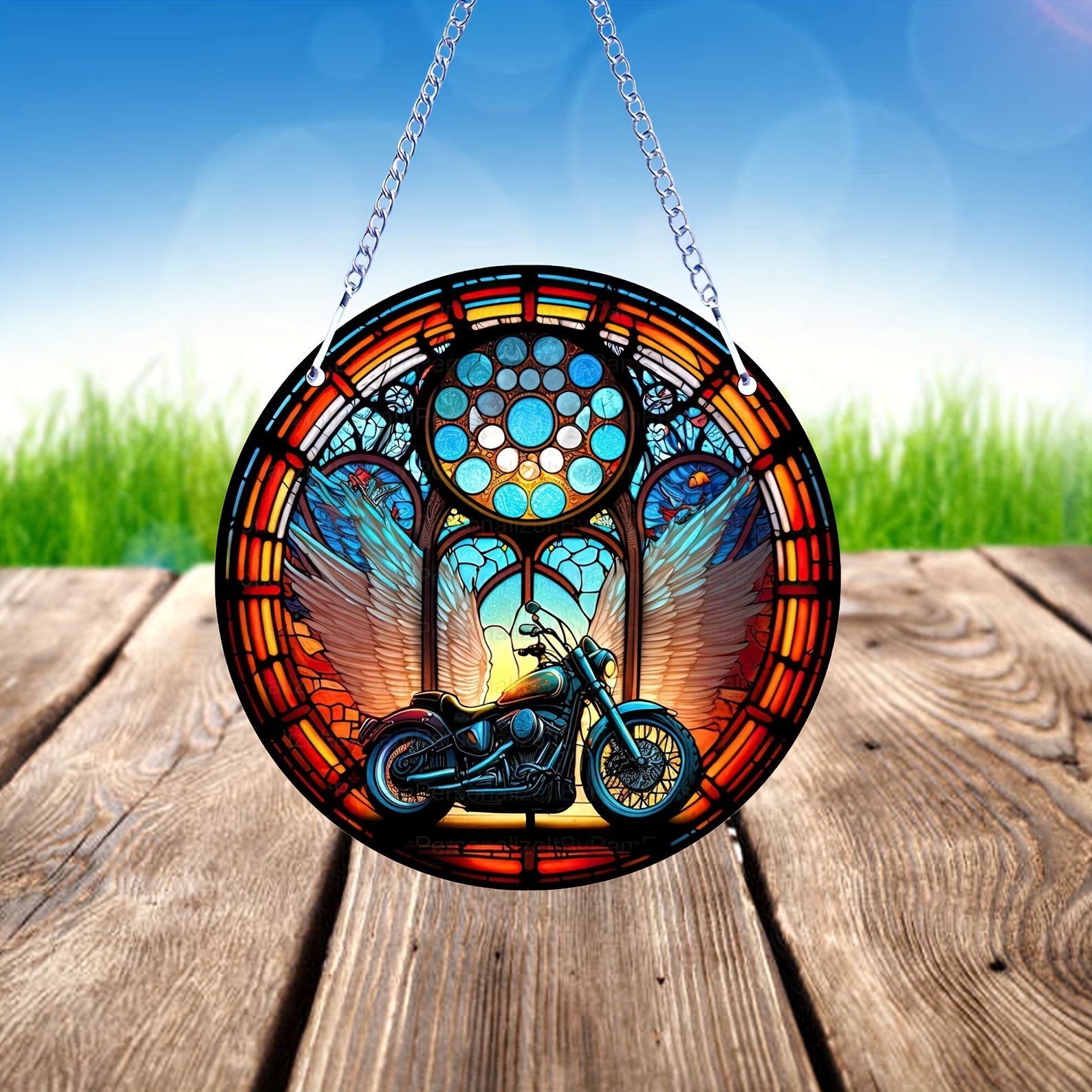 

1pc Motorcycle-themed Sun - Double-sided Acrylic Glass Decor For Home & Garden, Windows, Walls, And Outdoor