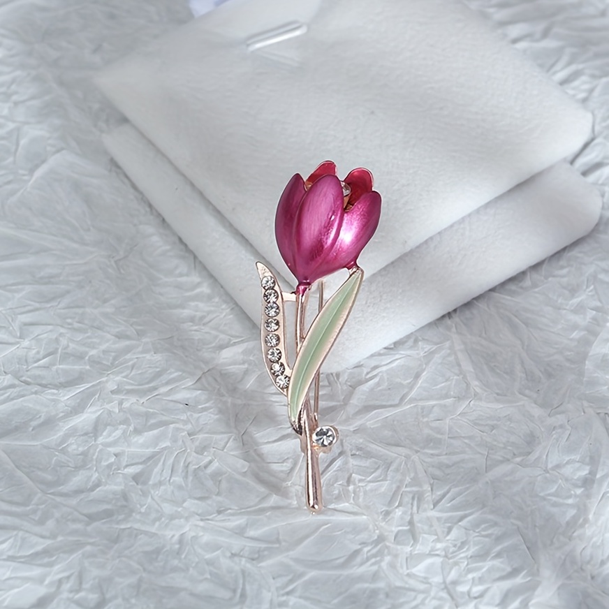 Elegant Rhinestone Decor Tulip Flower Brooch Pin For Girls - Temu