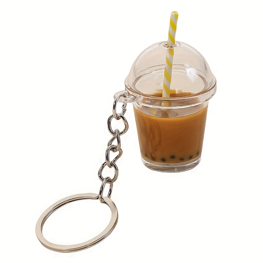 Bubble Tea Bottle Keychain Simulation Model Key Ring Pendant