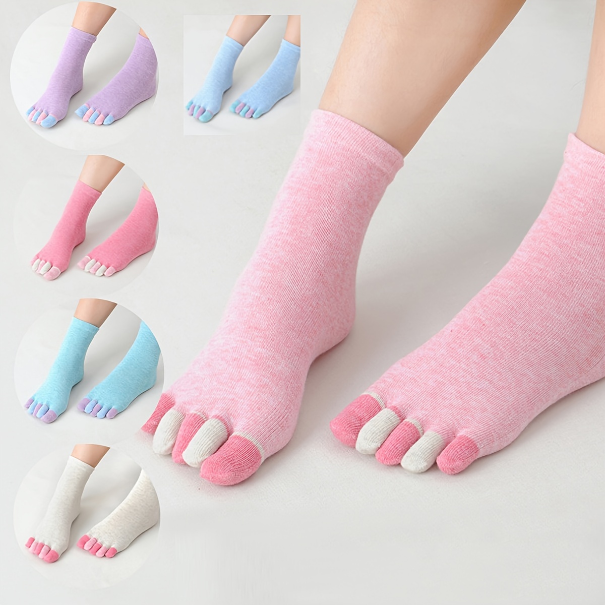  Calcetines para mujer con 5 dedos de algodón que