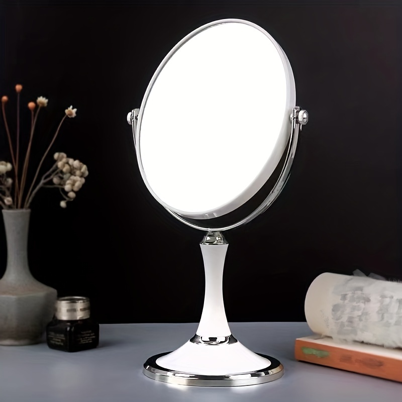 

Double-sided Tabletop Makeup Mirror With 1 Side Magnifying Glass, Freestanding Vanity Mirror With Pedestal For Shaving & Makeup, Oval 360 Degree Rotating Beauty Mirror For Men And Women