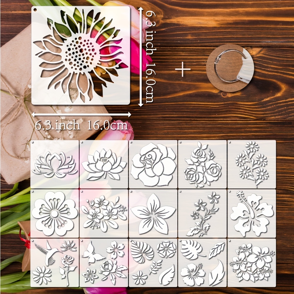 9pcs Rose Flower Stencils 6inch Reusable Rose Stencils For Painting On Wood  Canvas Wall Furniture Floral Stencil Border Flowers Templates For Crafts D