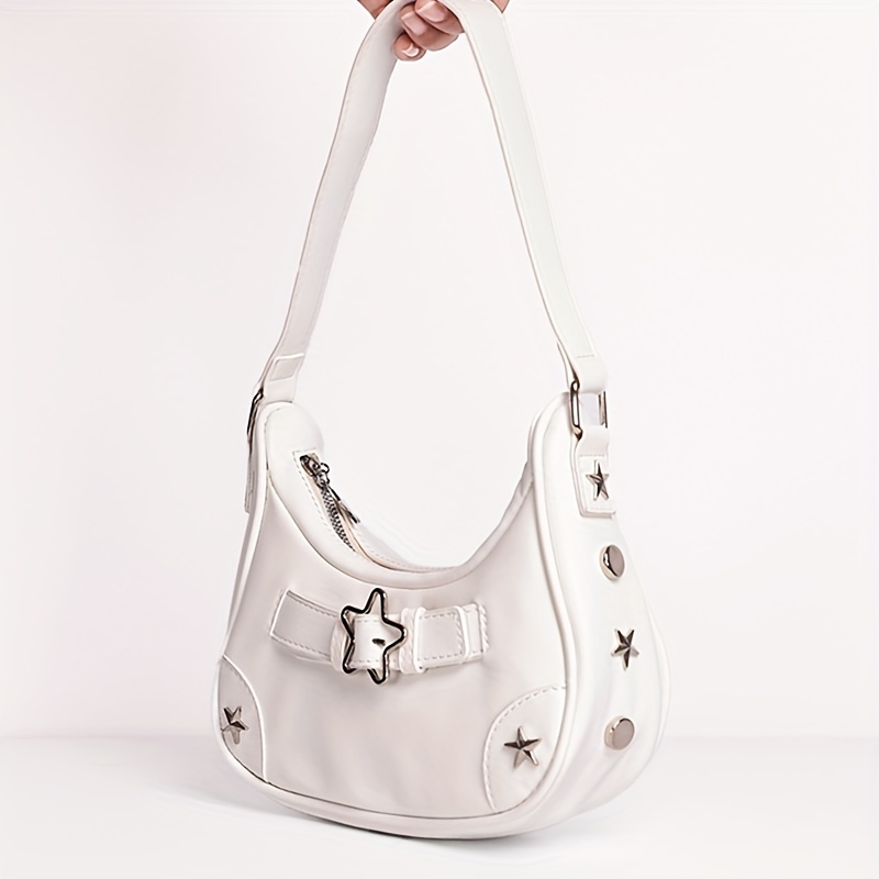 Star Pattern Zipper Underarm Bag Y2K Style Shoulder Bag
