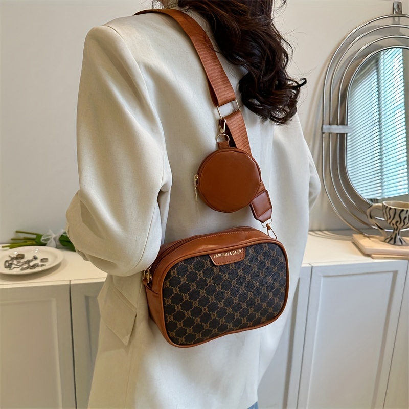 Vintage Square Shoulder Bag Zipper Classic Crossbody Bag Temu