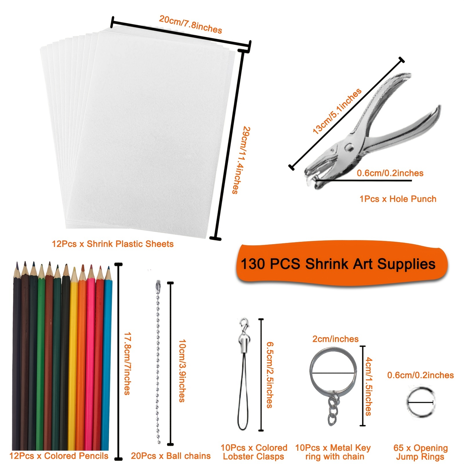 156 Pcs Heat Shrink Sheets Kits for Shrinky Dink, Including 13 Pcs Plastic Shrinky  Paper Film, 130 Pcs Pendant Jewelry Keychains, Hole Punch, 12 Pcs Colored  Pencils, for Kids Holiday Gift DIY Craft 