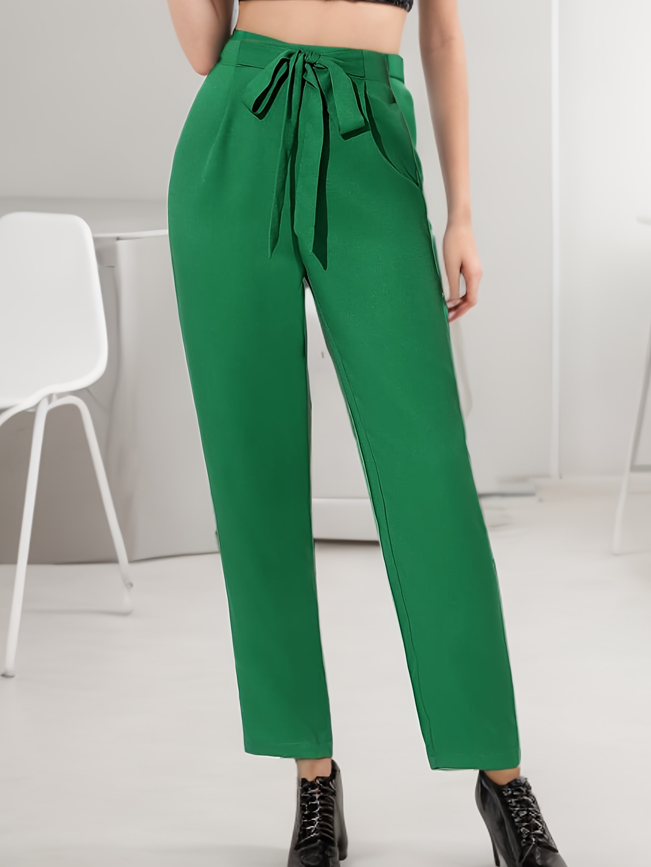 Pantalones Ajustados Cintura Alta Sólidos Elegantes - Temu