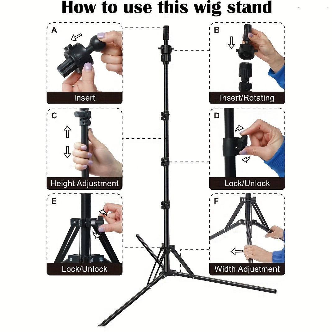 63 Inch Wig Stand Tripod Metal Adjustable Mannequin Foldable Stand For  Training
