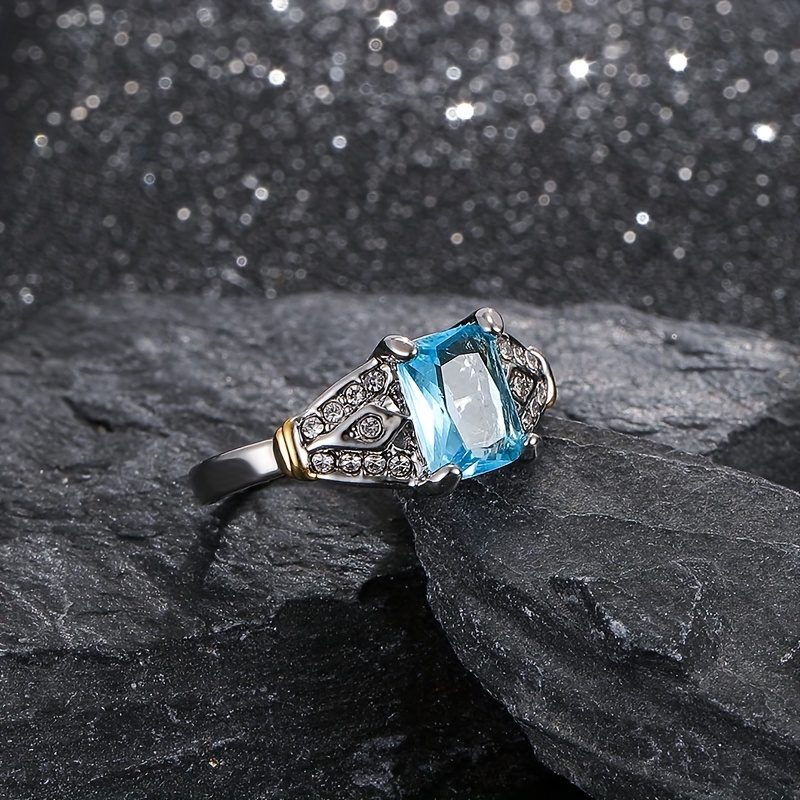 1pc Bague En Zircon Bleu Incrust Double Couleur Creuse Temu