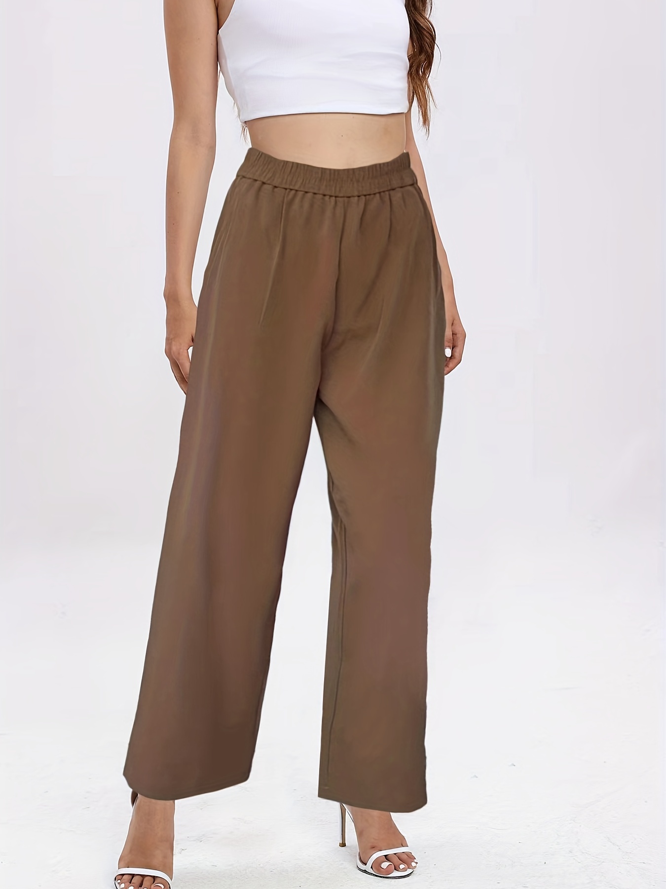 Solid Button Decor Capris Pants Vacation Style Comfy High - Temu