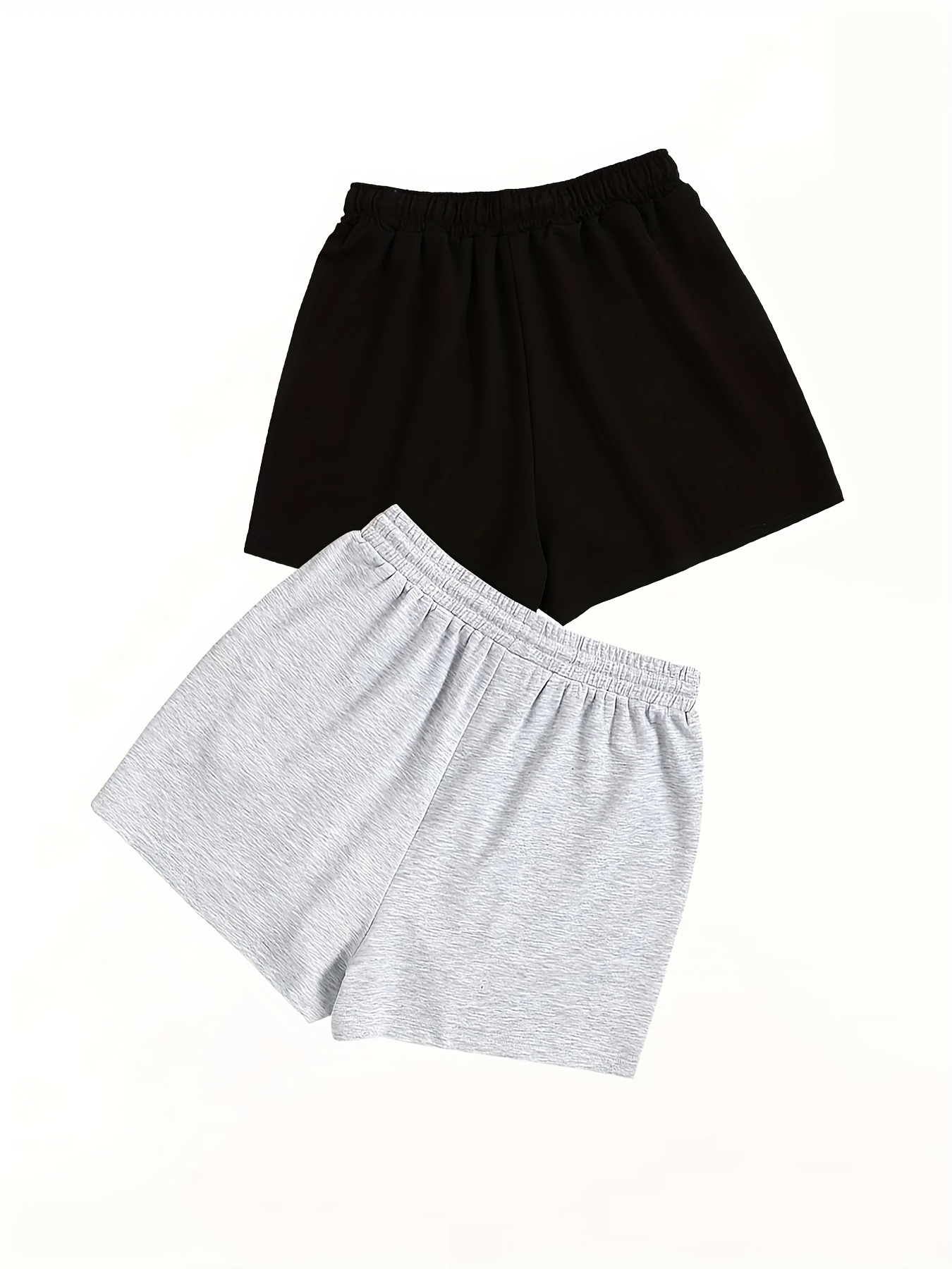 2 Pack Women's Plus Sporty Shorts Set Slogan & Daisy Print