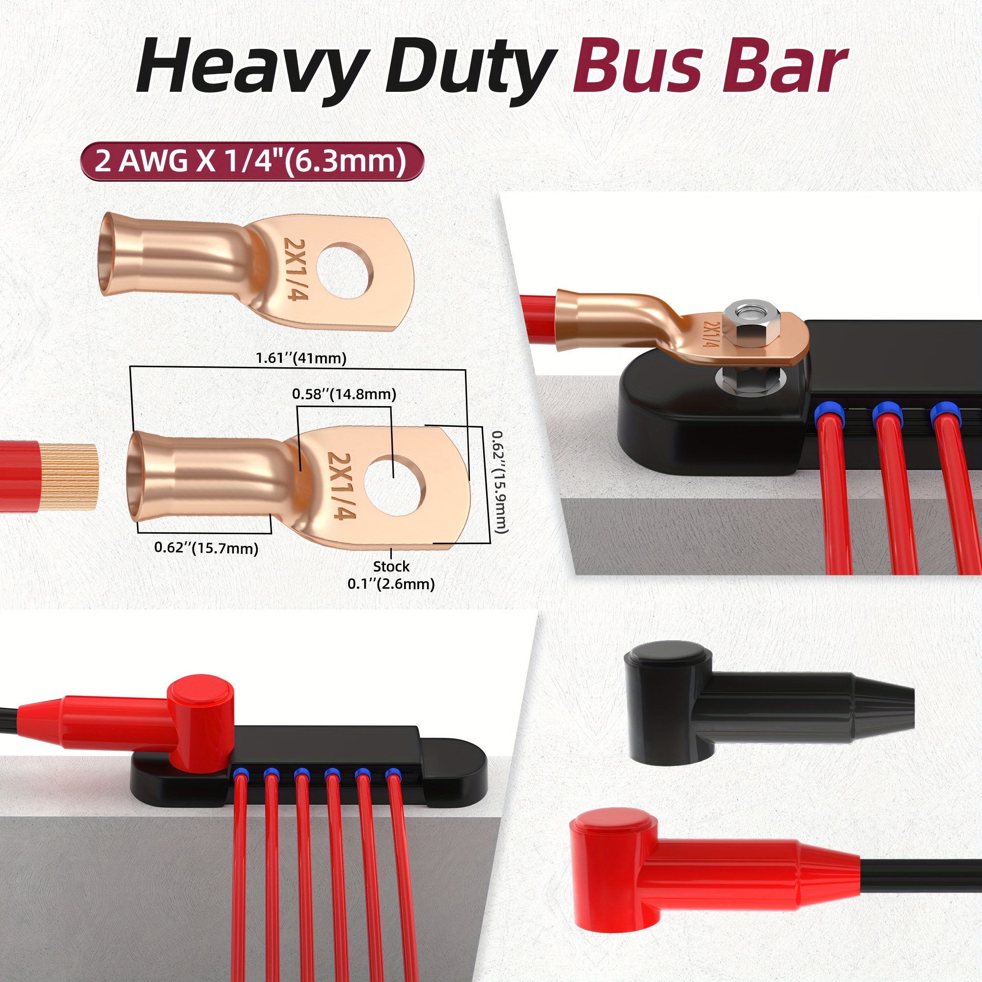 12 Point Busbar Bus Bar Power Distribution Block 180A 12V DC Black / Red 