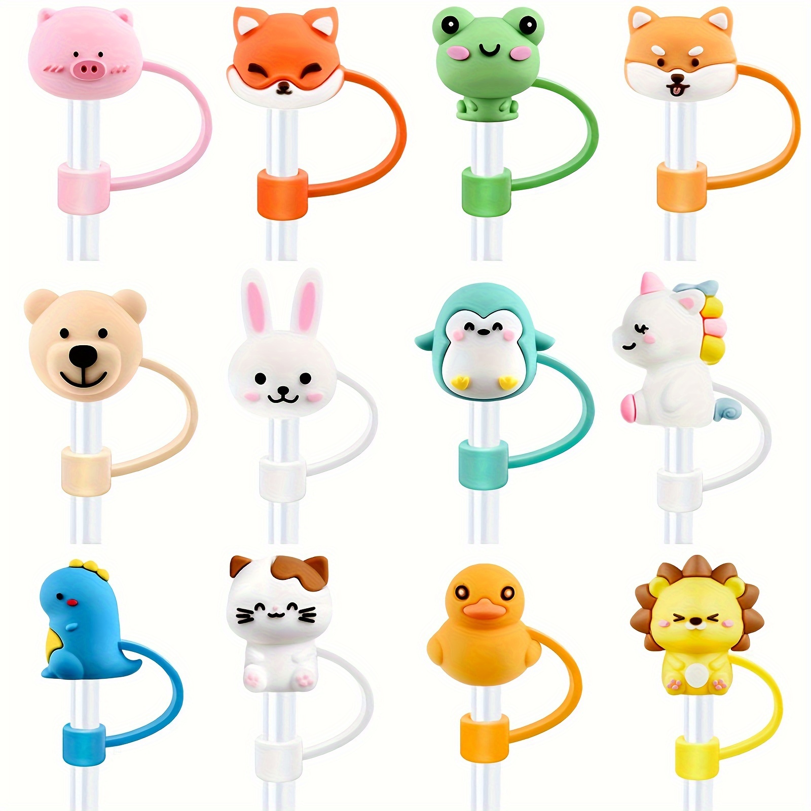 Straw Tips Cover Reusable Straw Toppers Cartoon Animals - Temu