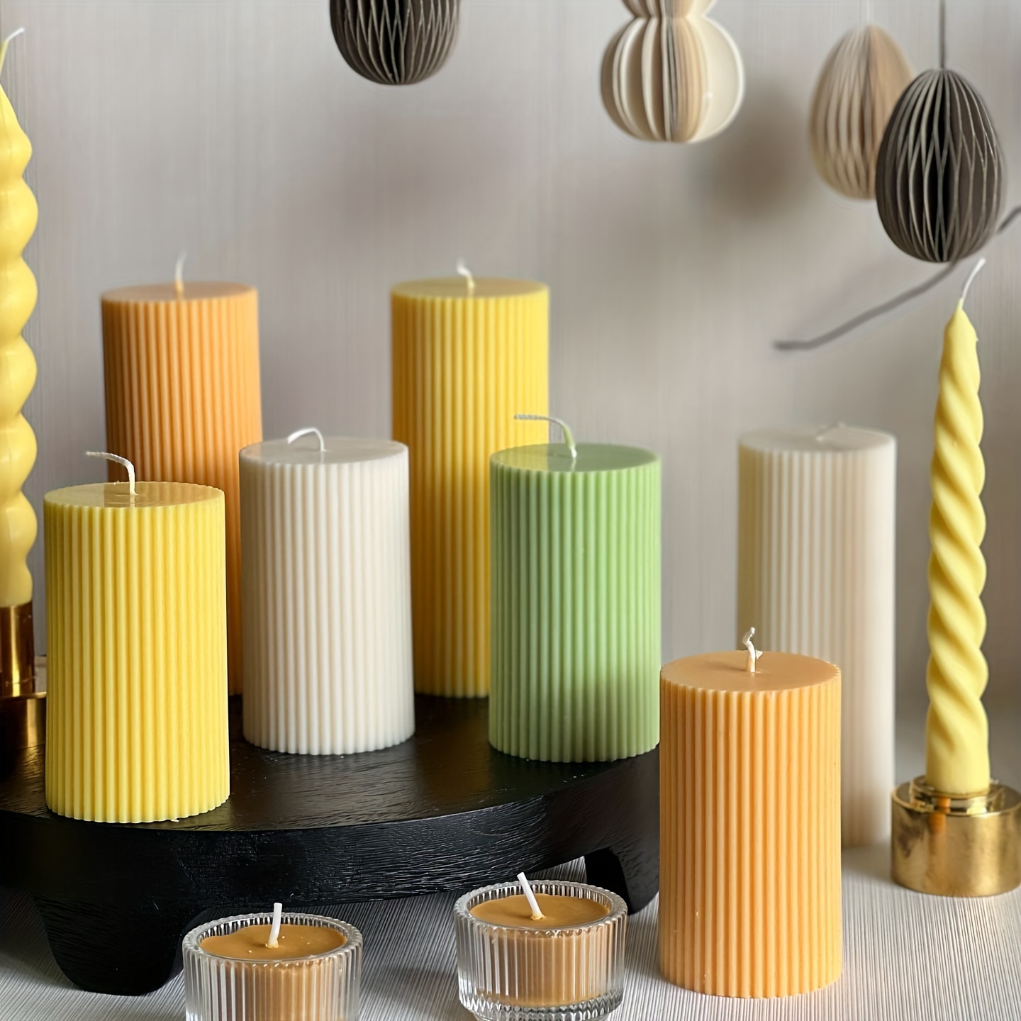 Roman Striped Tall Pillar Candle Molds Cylindrical Aesthetic Twist