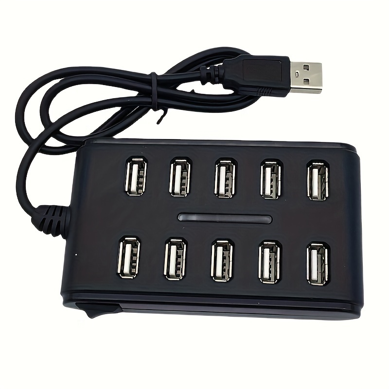 

1pc Portable General Purpose Work Home With Switch Abs Plastic Double Row Ten Port Usb Hub