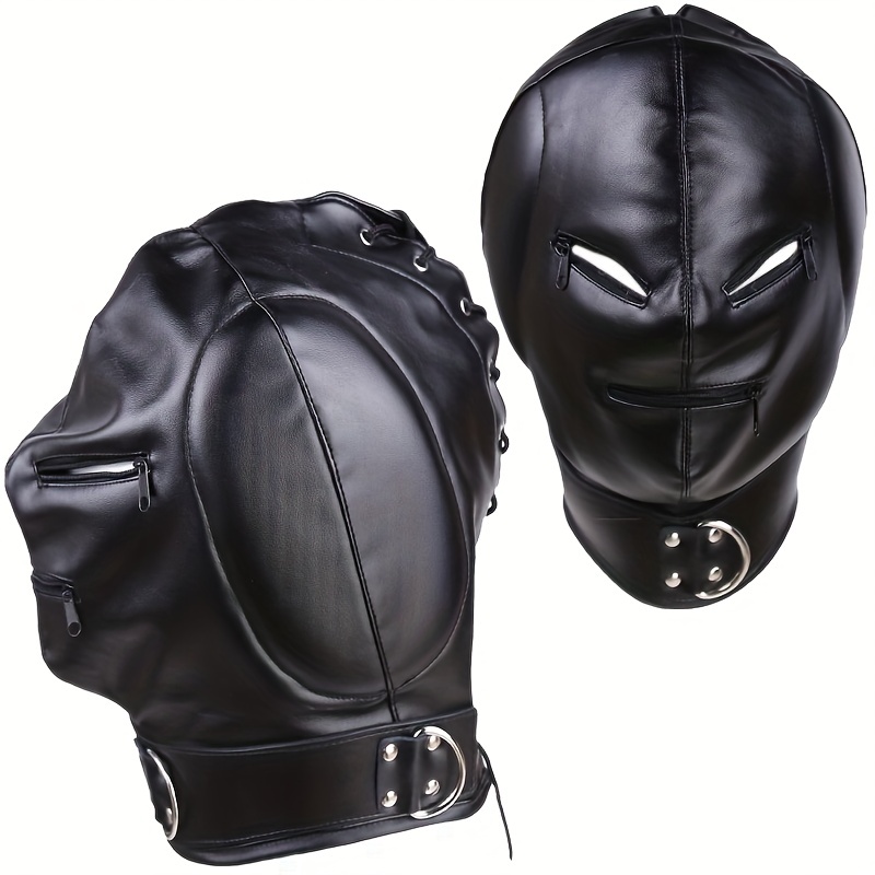 Ensemble de bondage cagoule BDSM à visage ouvert + masque facial en cuir