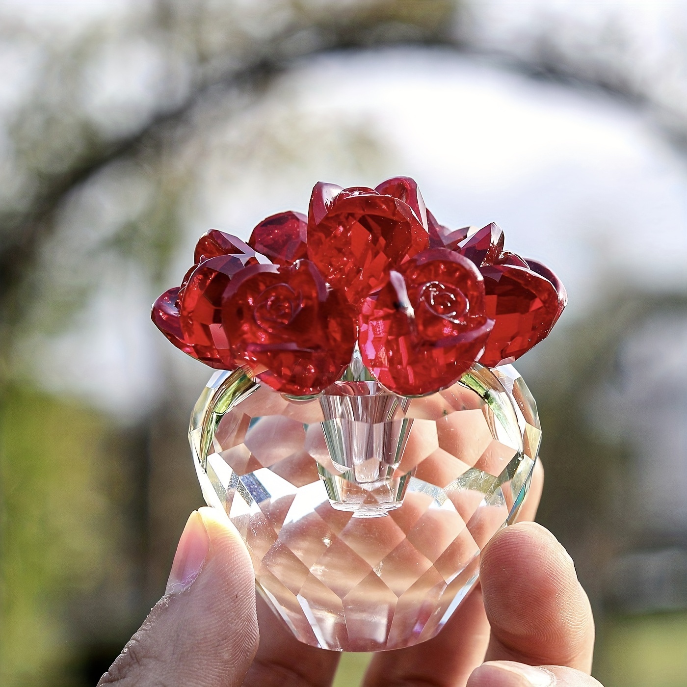 FRCOLOR Glass Flowers Crystal Rose Glass Roses with Stems Crystal Figurines  Collectibles 
