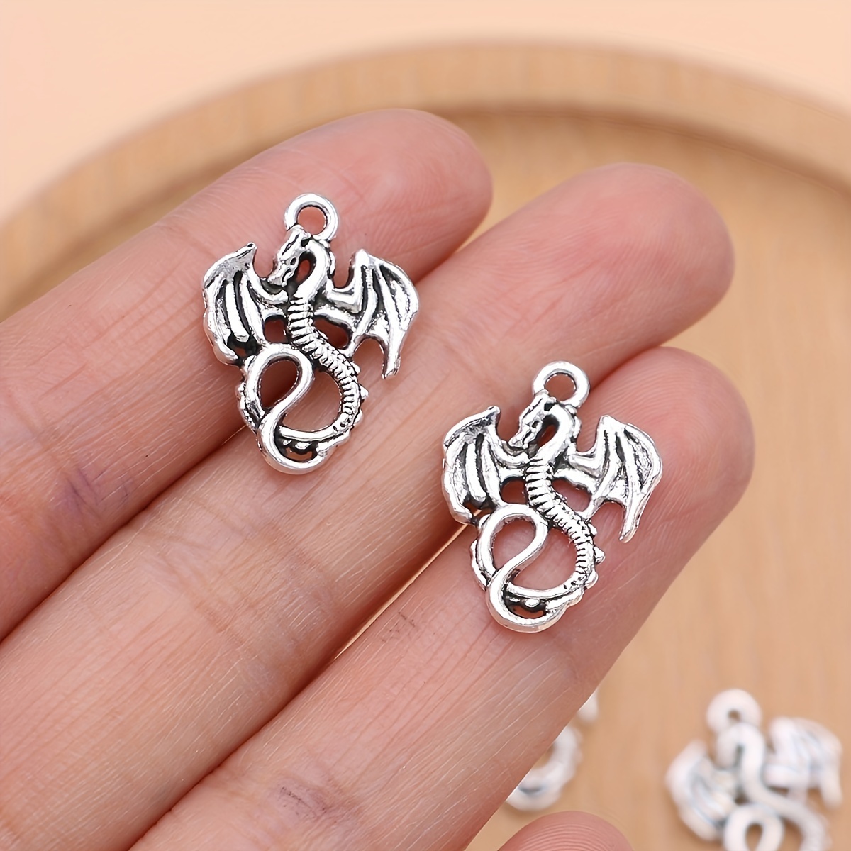 10pcs Silver Plated Fiery Dragon Charms Animal Pendants for Jewelry Making DIY Necklace Key Chain Accessories,Temu