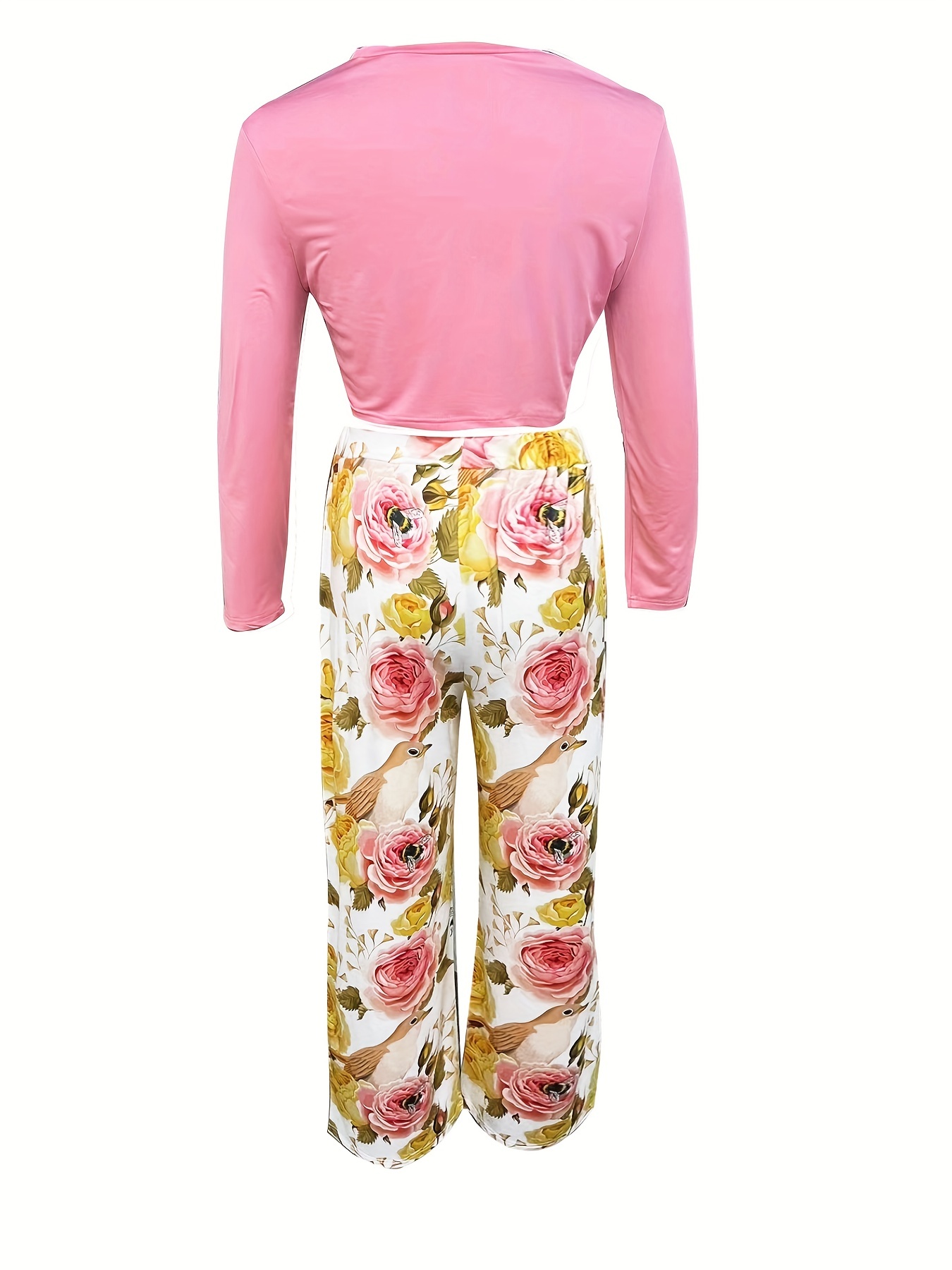 Casual Daily Two piece Set Solid Long Sleeve Tops Floral - Temu Canada