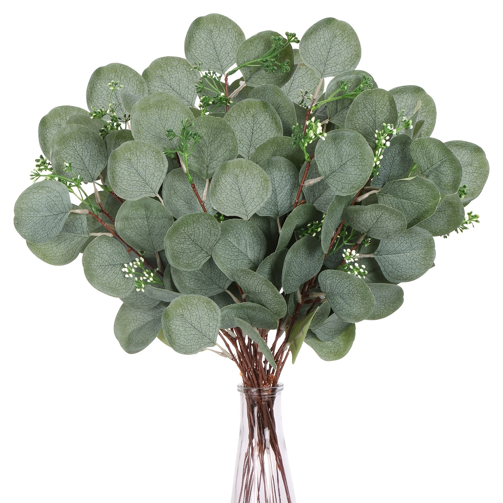 Hojas de eucalipto, ramas verdes, 5 piezas de tallos sintéticos, plantas de  eucalipto artificiales, decoración del hogar, eucalipto ovalado largo con
