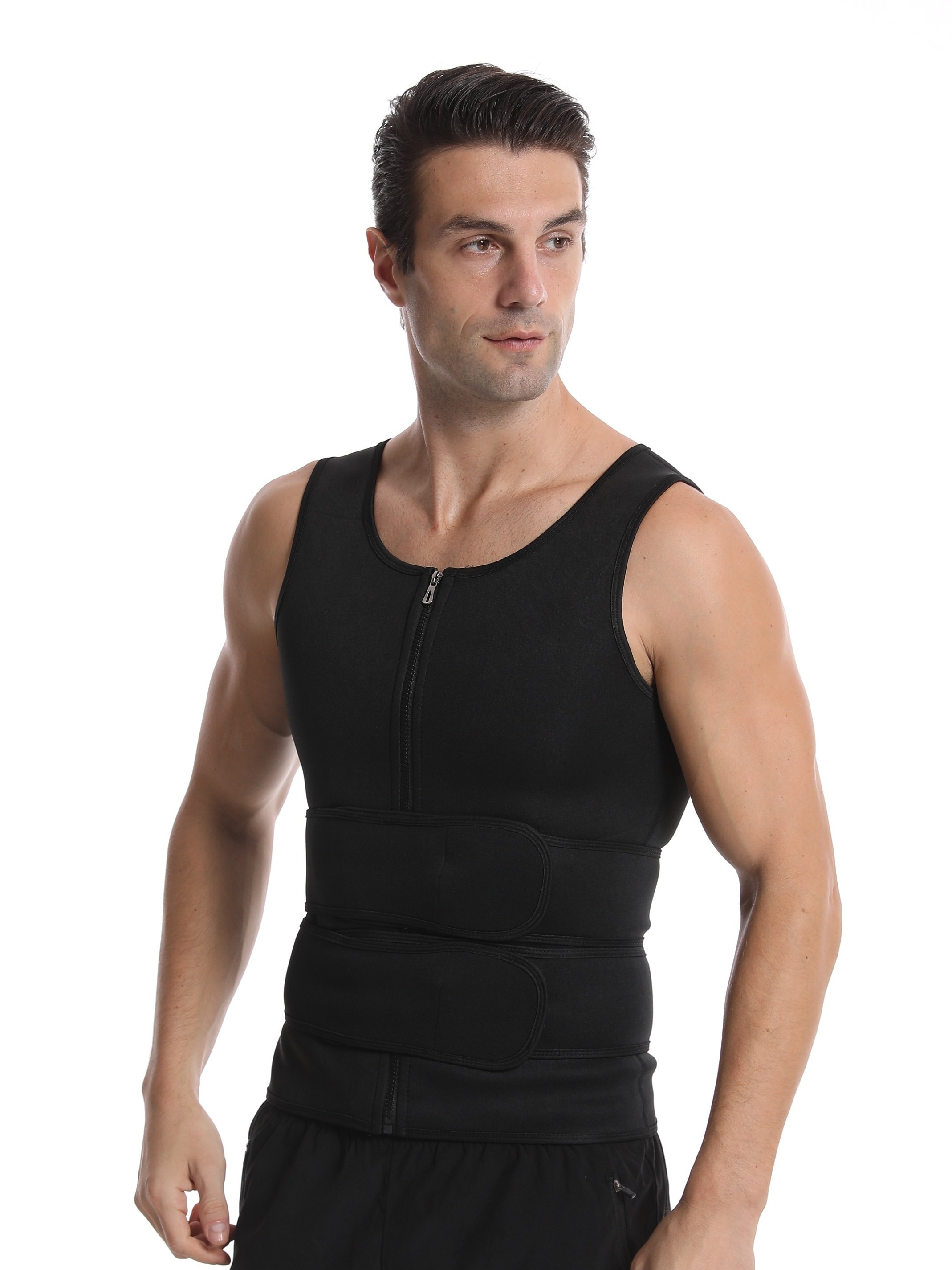 Men's Sauna Sweat Vest Body Shaper Waist Trainer Slimming Zip Tank Top  Workout