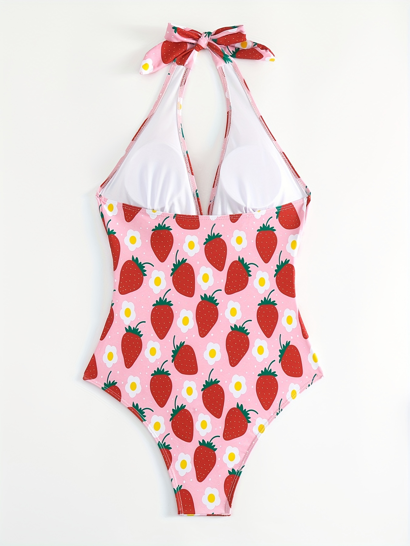 Strawberry Floral Print Halter Ruched - Temu