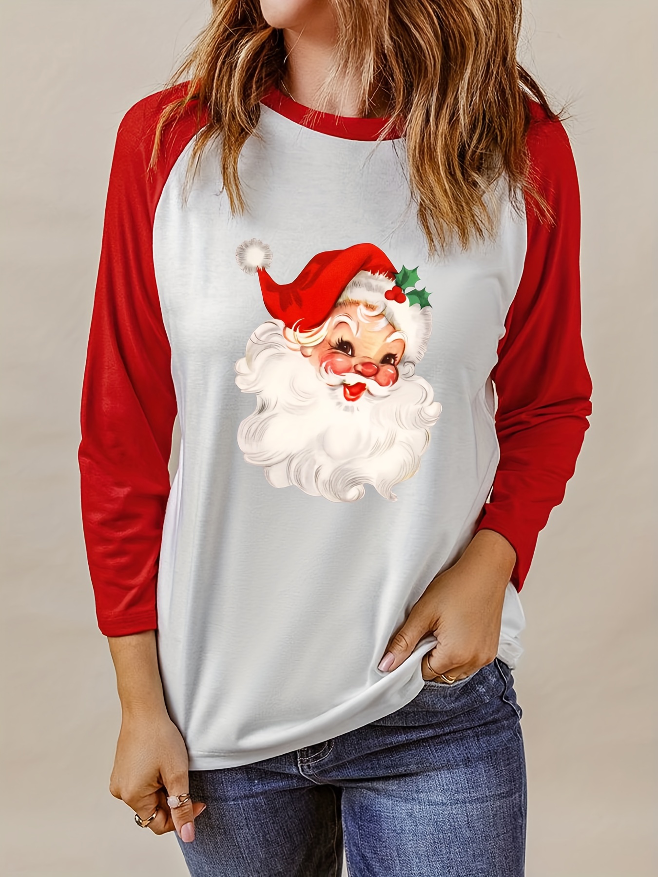 Papá Noel Playera NavideÃ±a Mujer Camiseta Larga Estampado