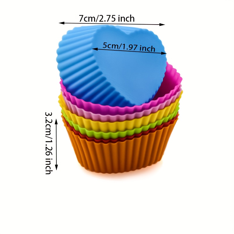 Silicone Cupcake Moulds, Multicolour Shape ( Round, Rose, Star, Heart) Pack  of 8