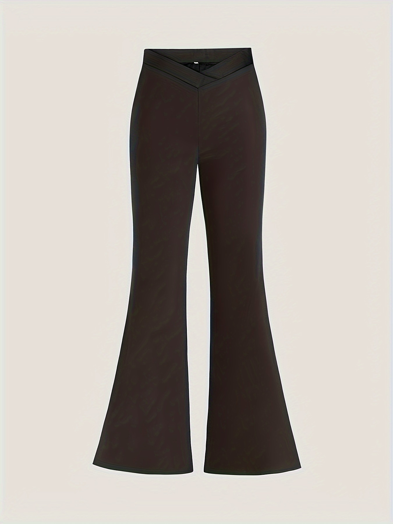 Solid Slim Flared Leg Pants Elegant Crisscross High Waist - Temu