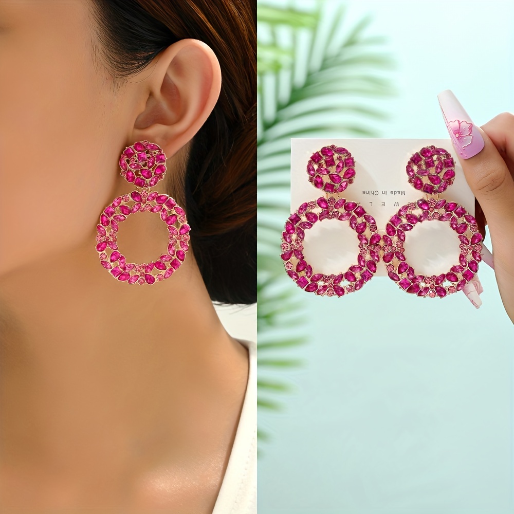 Exaggerated Rhinestone Round Dangle Earrings