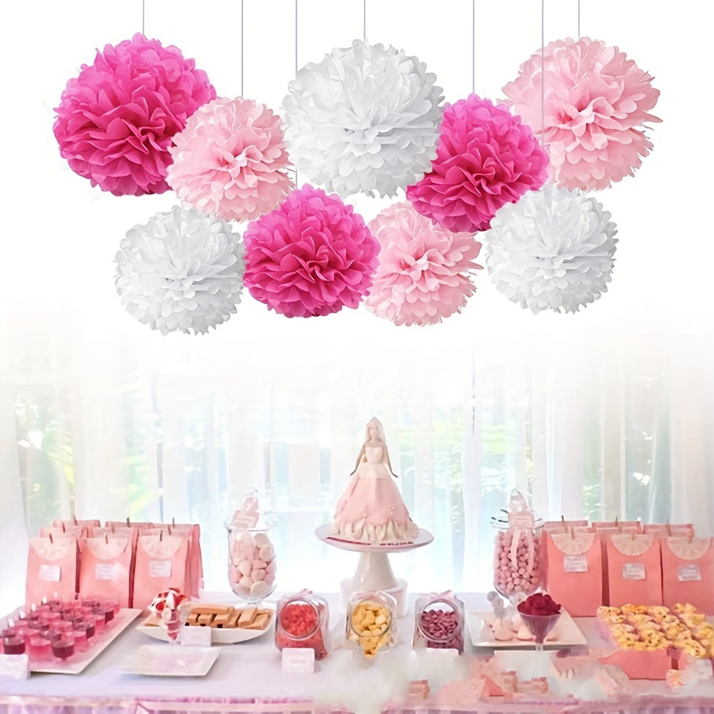  14 Hot Pink Tissue Pom Poms DIY Decorative Paper Flowers for  Baby Shower Nursery Birthday Party Wedding Backdrop Home Outdoor Hanging  Decorations, Pack of 10 : Everything Else