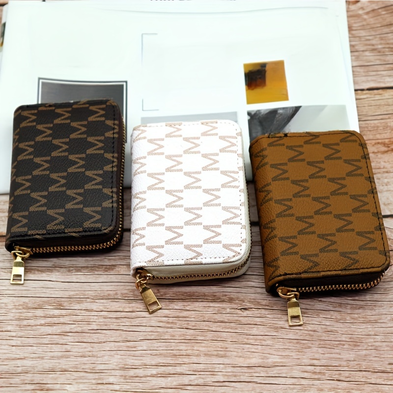 

Letter "m" Print Trendy Card Holder, Large Capacity Coin Purse, Zipper Around Pu Leather Clutch Wallet For Ladies