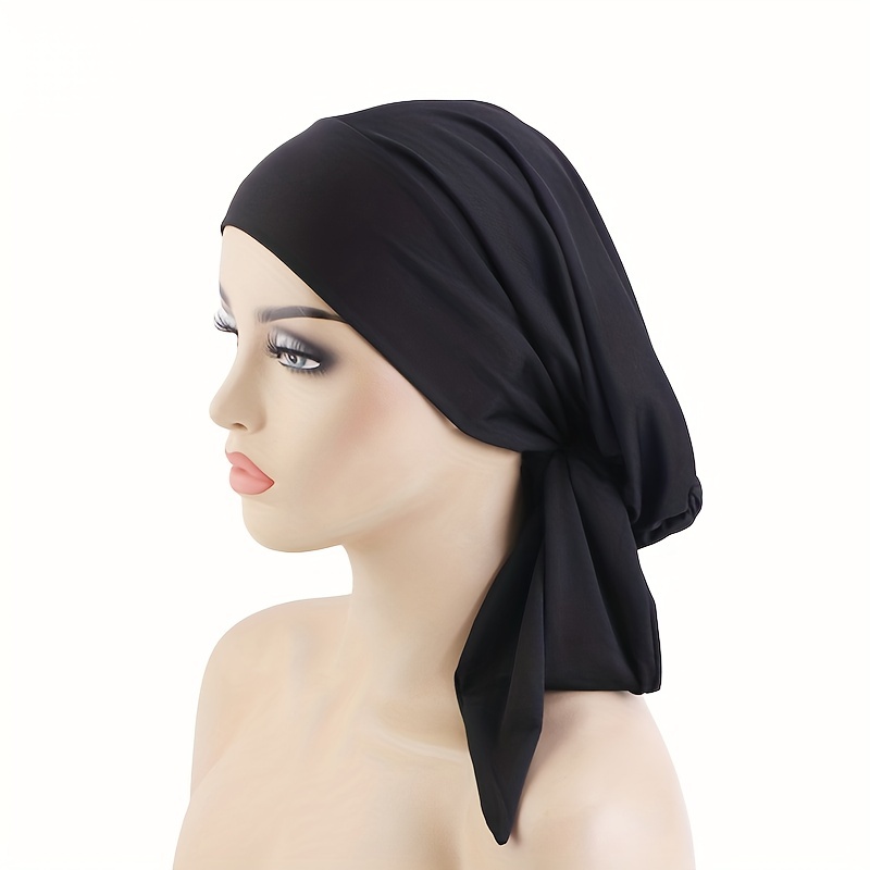 Women's Solid Color Elastic Head Scarf, Breathable Tie Back Fashion Head Wrap For Daily Life For Ramadan For Women & Men