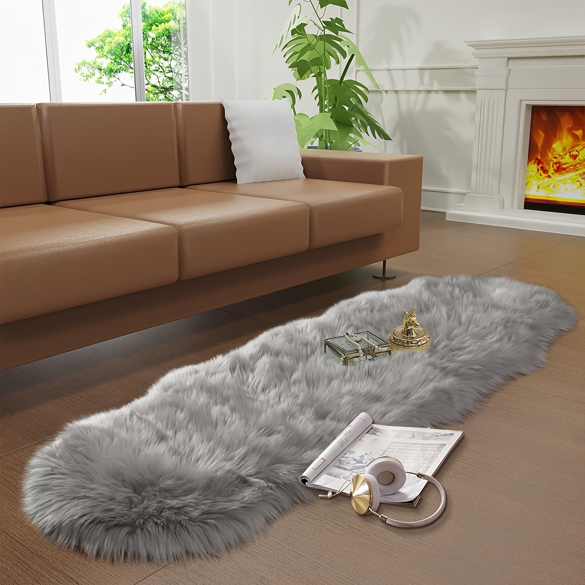 White Round Faux Fur Rug, Fluffy Rug Cushion for Chair, Background for Nail  Desk Photos - Grey