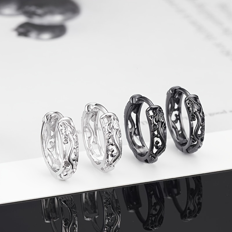 Vintage Hollow Dragon Hoop Cuff Earrings for Men