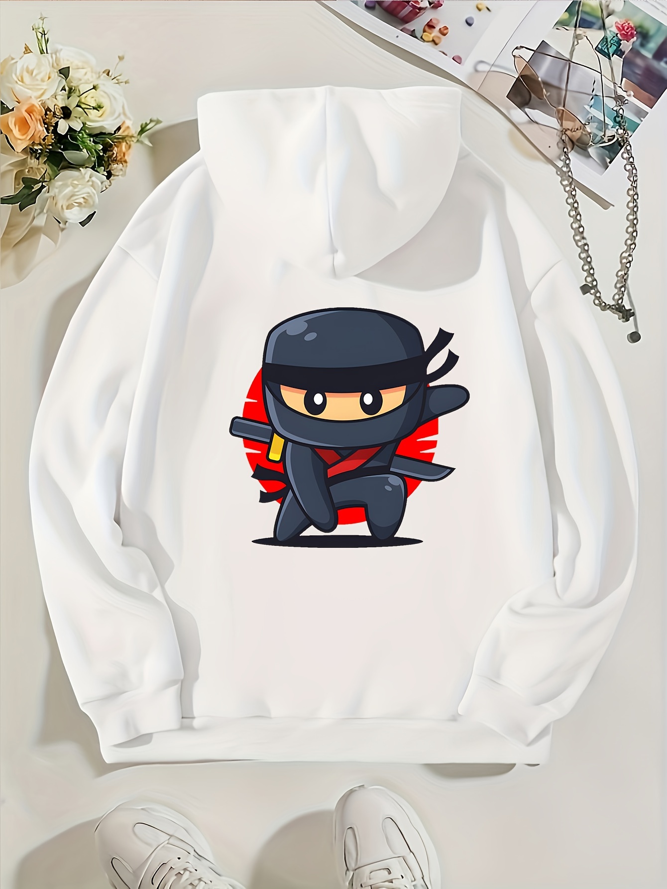 Cartoon Ninja Print Boys Casual Pullover Long Sleeve Hoodies - Temu