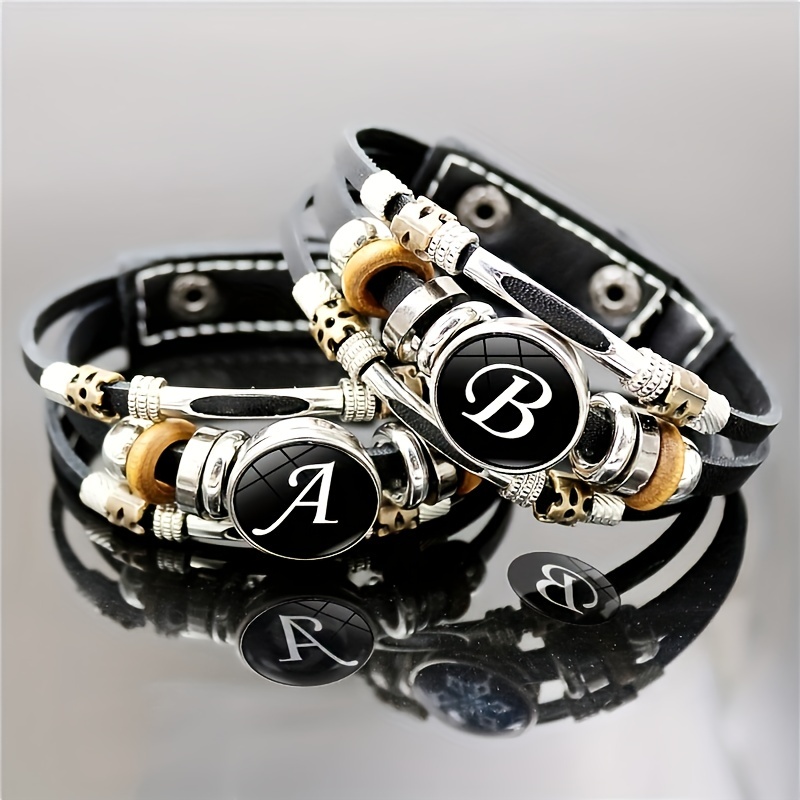 Multi-layer Braided Bracelet, Punk Style 26 Letters Leather