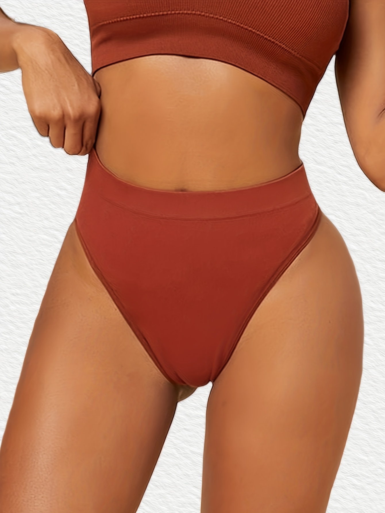 Women's Soft Seamless Solid Adhesive Bikini Panties High - Temu Canada