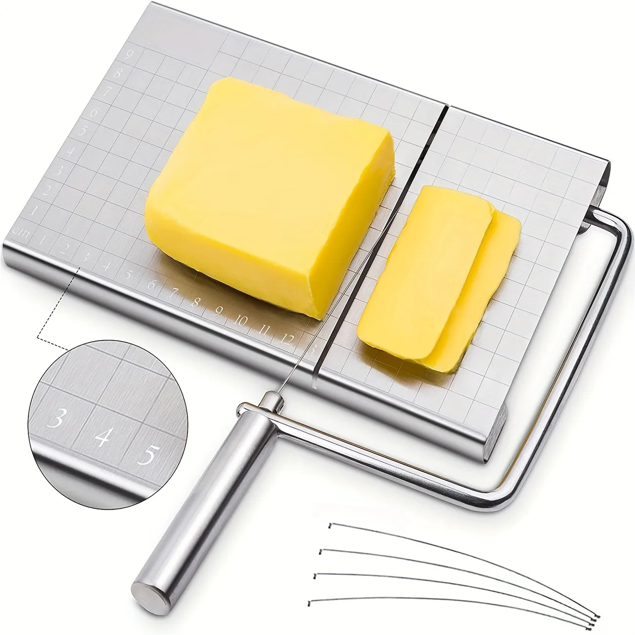 Slicer And Cheese Cutter - Cheese Slicer With Iron Wire, Suitable For Block  Cheese - Cheese Cutting Board With 5 Replacement Wires - Stainless Steel  Precise Scale To Clear Cutting - Temu Latvia