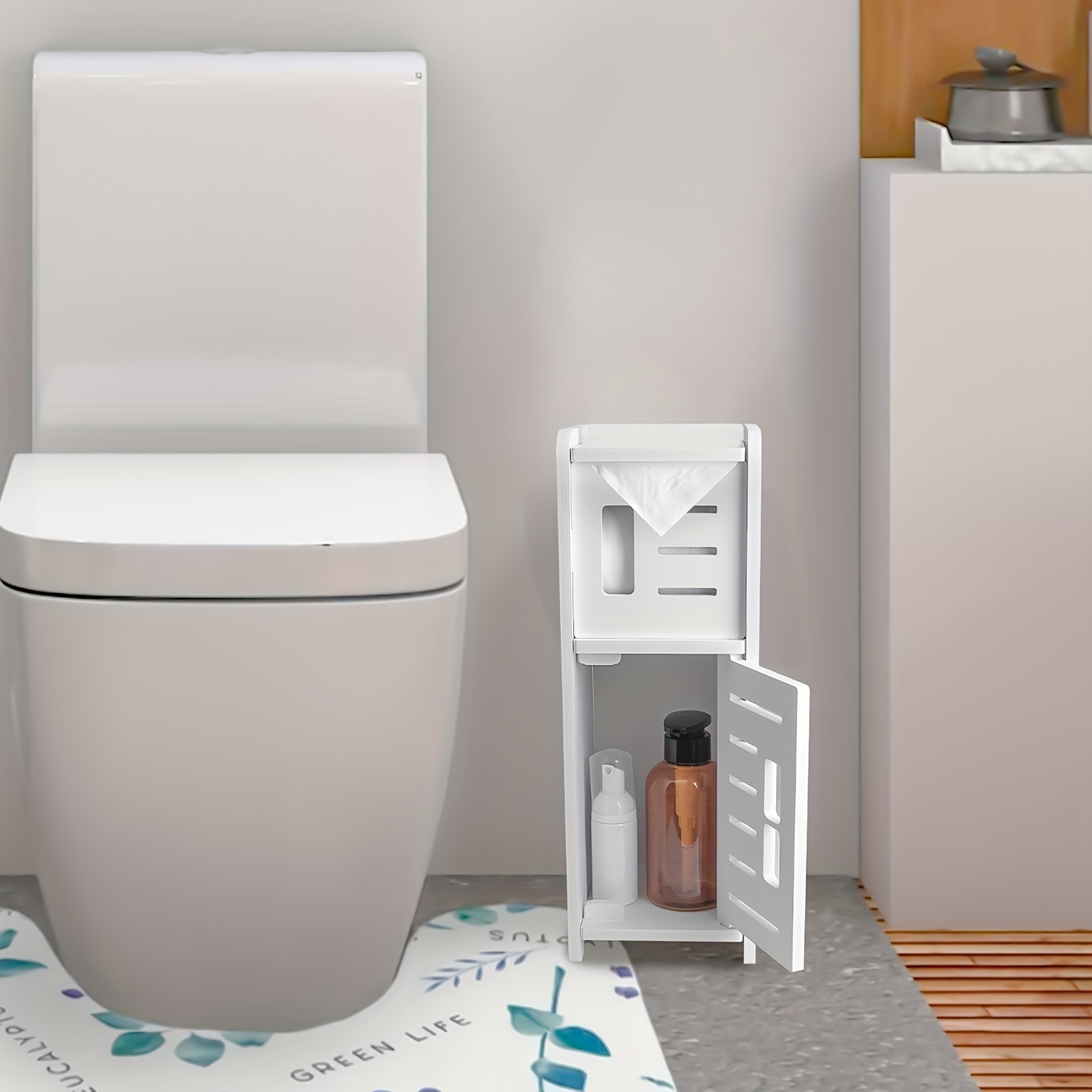 Small Bathroom Floor Corner Cabinet Toilet Paper Storage Holder