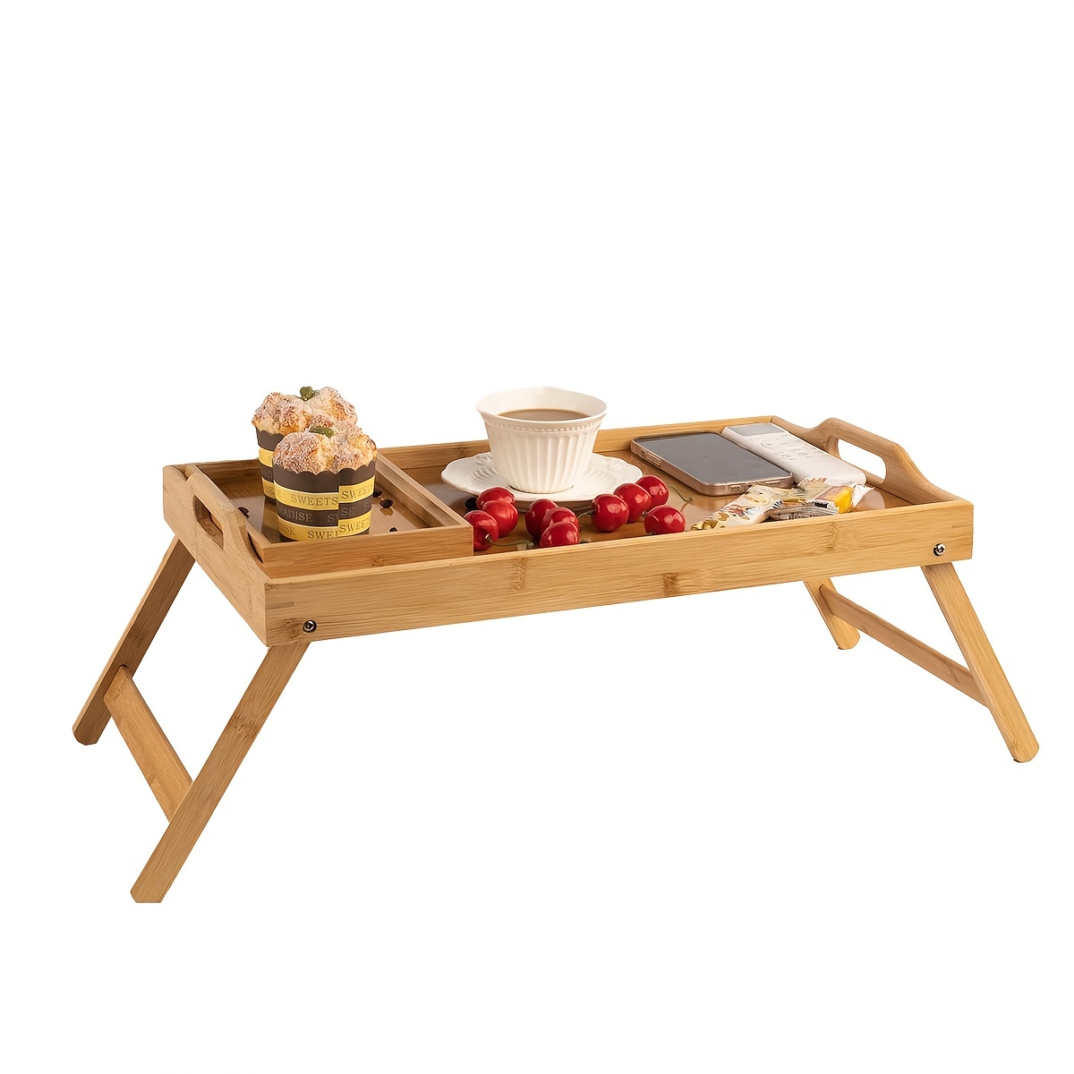 Mesa de desayuno de bambú portátil, bandeja de cama, escritorio para  computadora portátil, mesa para servir té y comida, mesa plegable para  leer, comer, muebles para el hogar - AliExpress