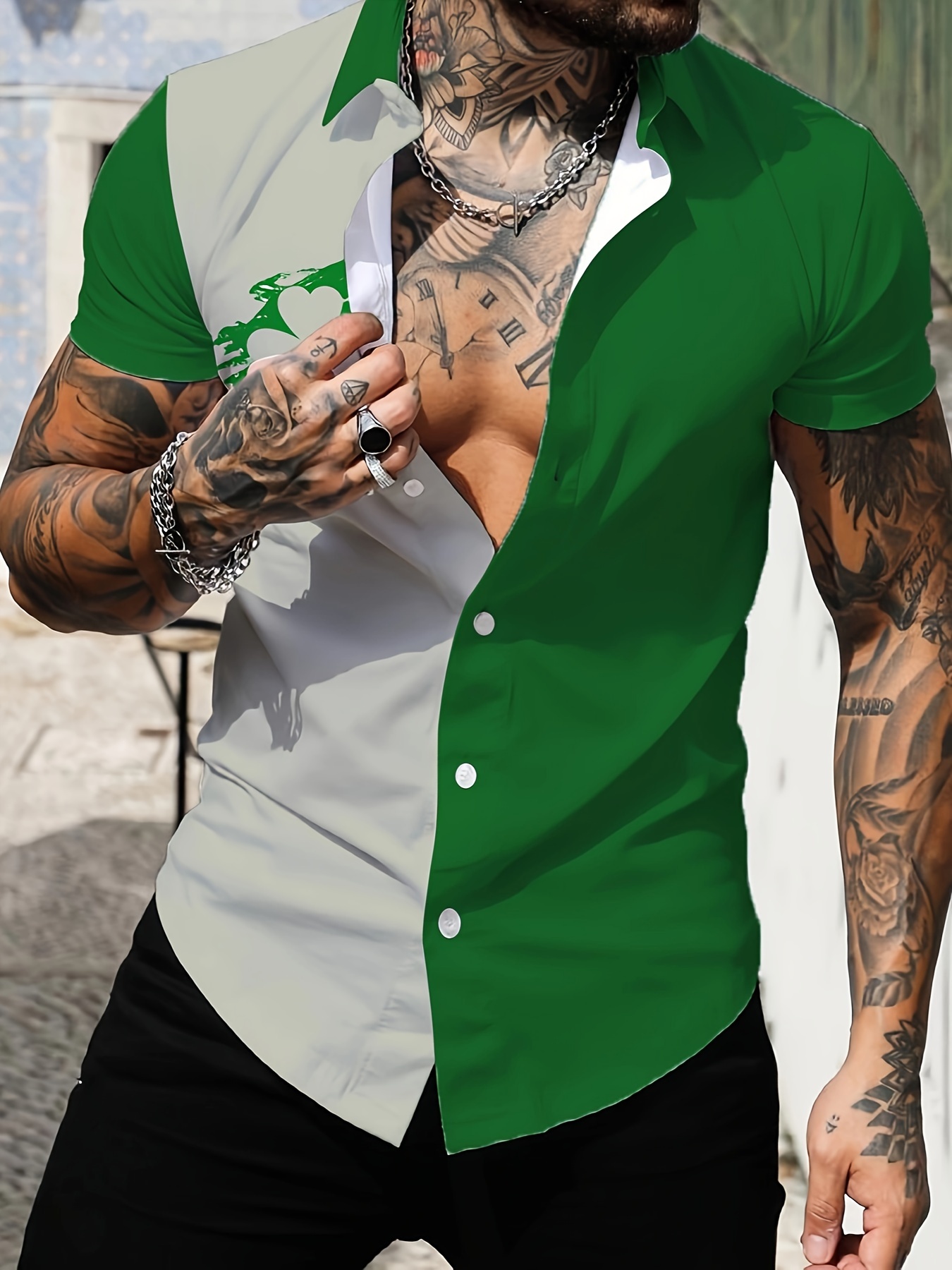 Camiseta de manga larga con trébol verde de cuatro hojas para hombre