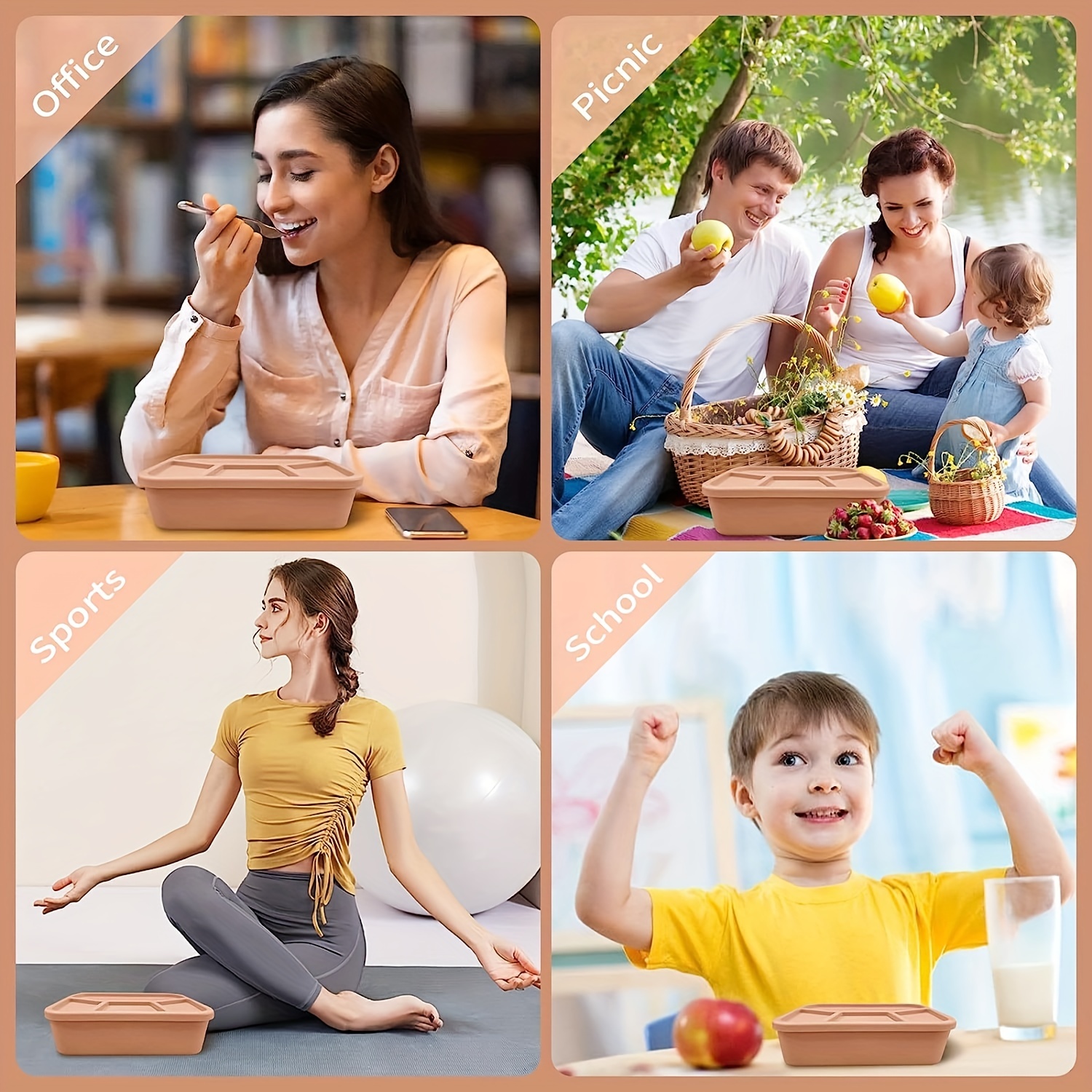 Silicone Lunch Box w/ 4 Compartments Microwaveable Leakproof Bento Box