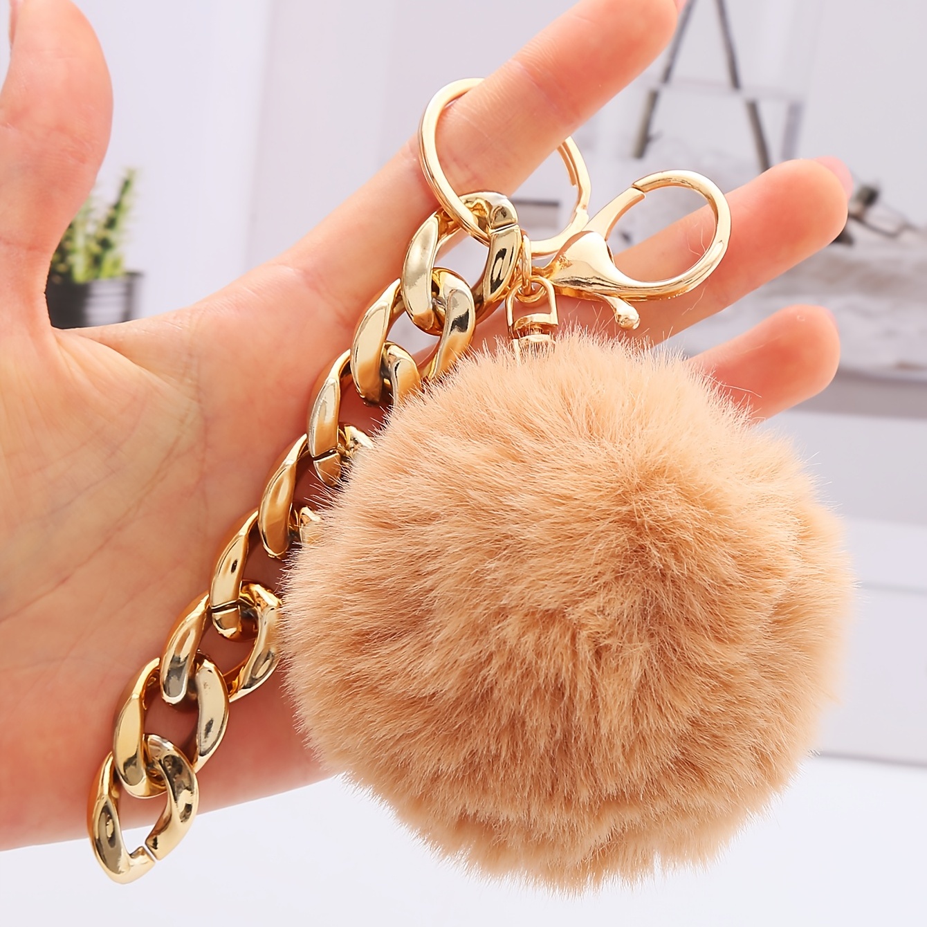 1pc Metallic Heart & Pom Pom Decor Cute Bag Charm Keychain